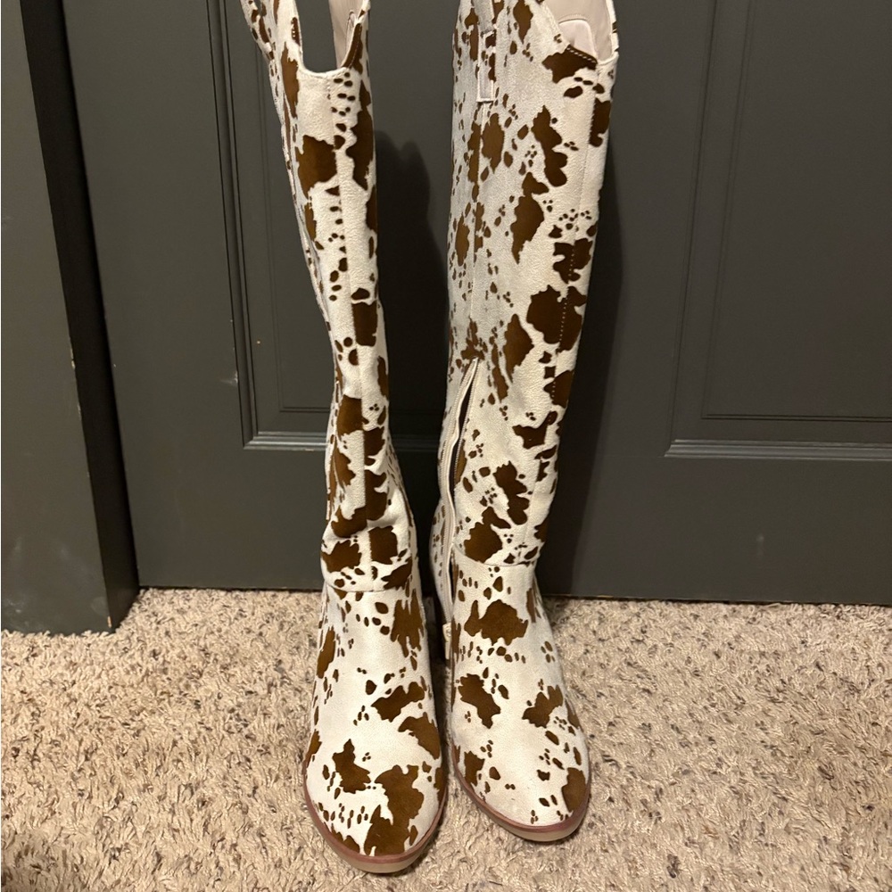 MIA White and Brown Over the Knee Boots